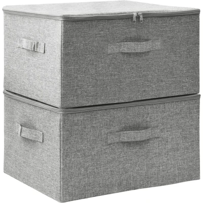 Image of vidaXL Foldable Storage Boxes 2 pcs, Modern Grey Fabric, 43x34x23cm Versatile, Compact, Durable with Integrated Handle Saving Space for Home &amp; Office