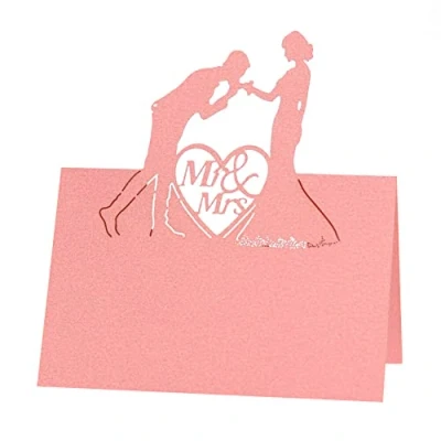 Image of Wedding Table Place Name Cards 50 Pcs 3D Hollow Setting Greeting Carved Heart Number Cards, Pink