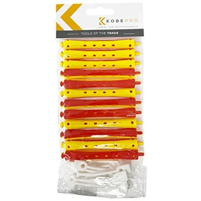 Image of Kobe Professional Hairdressing Perm Rods with Rubbers Non Slip, Curling Tools for Wet/Dry Hair, Durable &amp; Reusable Ideal Salons Home Use Red/Yellow 9 mm