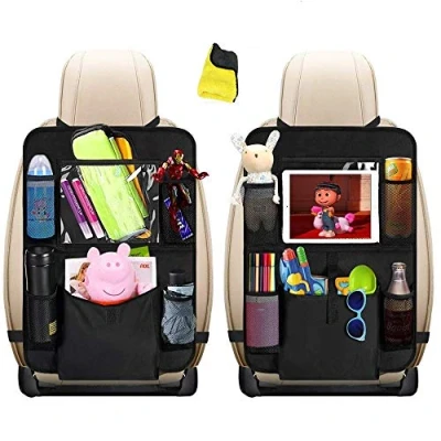 Image of Heyham Car Backseat Organizer, Organiser for Kids with 10.1&quot; iPad Tablet Touch Screen Holder &amp; 12 Storage Pockets Seat Back Protectors Kick Mats Toy Bottle Book Drink (2 Pack)