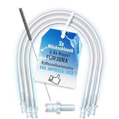 Image of Piebert Milk Hose Set 200425 for Jura ENA E8, GIGA 6 10 W10, IMPRESSA J6 J8 J8twin Z5 Z6 Z7 Z8 Z9 Z10, S8 S80 WE8 (3x 38 cm, 6x Connection Nipples, Cleaning Brush)