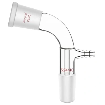 Image of stonylab Bent Glass Adapter, Borosilicate Vacuum Take Off Adapter with 24/40 Joints and Hose Connection, 105 Degree