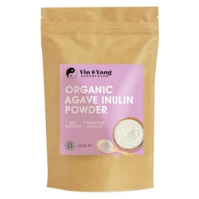 Image of Organic Inulin Prebiotic Fibre Powder 250g, by Yin &amp; Yang Superfoods. Agave Inulin, Vegan, GMO and Palm Oil Free.