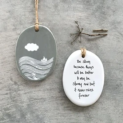 Image of East of India Porcelain Oval Hanger &#039;Be strong&#039;, Hanging Gift, Home Decoration, Friendship Thinking You Keepsake