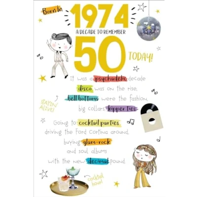 Image of 50 Today in 2024 Year You Were Born 1974 50th Milestone Birthday 2004 Greeting Card A Decade To Remember Blast From The Past (50th)