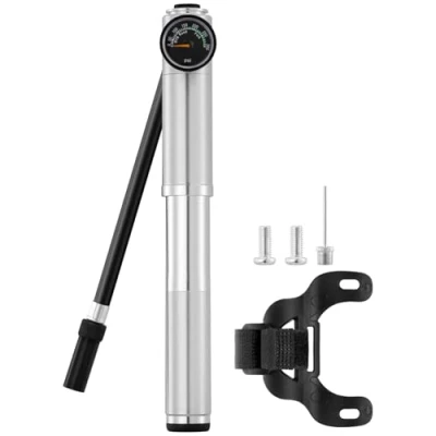 Image of JULAI Mini Bike Pump with Gauge, Portable Frame Shock for Fork and Rear Suspension Fits Presta &amp; Schrader Valves Lightweight Road Mountain BMX Bikes High Pressure 300 PSI