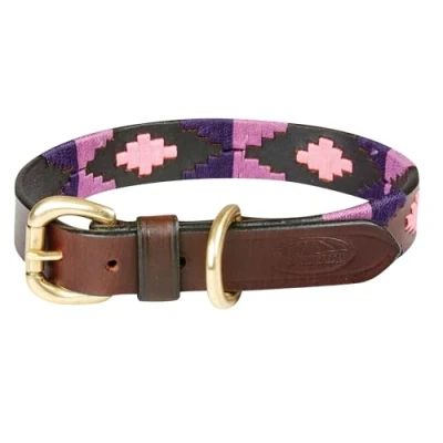 Image of WeatherBeeta Polo Leather Dog Collar, Cowdray Brown/Purple/Purple, XXL