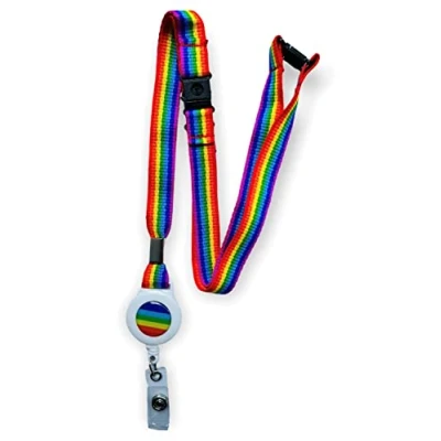 Image of Colourful 15mm Lanyard with Triple (3 Point) Safety Breakaway &amp; Retractable Integrated Badge Reel (Rainbow, 2 Lanyards)