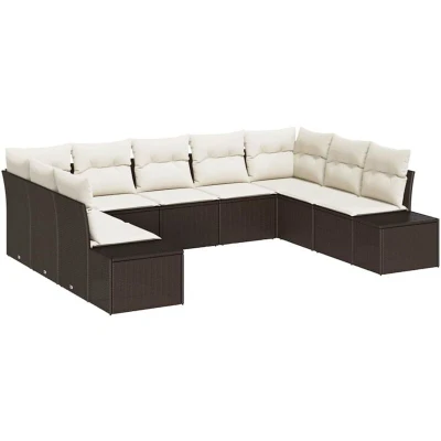 Image of vidaXL 9 Piece Garden Sofa Set with Cushions Brown Poly Rattan