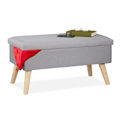 Image of Relaxdays Ottoman Storage Bench, Light Grey, 77 x 39 cm