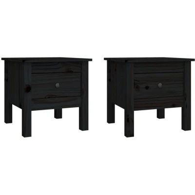 Image of vidaXL Side Tables 2 pcs Black 40x40x39 cm Solid Wood Pine