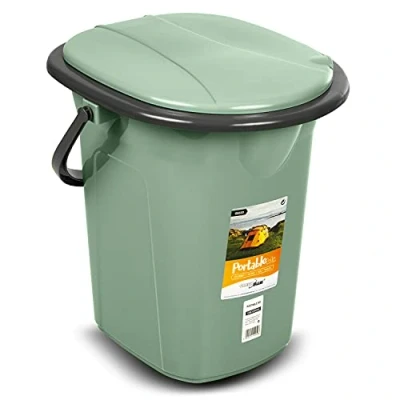 Image of Green Blue GB320 Portable Toilet 19L Mobile Bucket Travel Lightweight For Hiking Campfire Grill Fishing Festivals Use (Green/Gray)