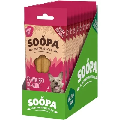 Image of 10 Pack Soopa Strawberry Dog Queri Dental Sticks