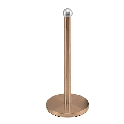 Image of Optimal Products Stainless Steel 6 Cup Mug Tree Stand And Kitchen Towel Paper Roll Pole Holder Free Standing Bath Rack (Rose Gold, Holder)