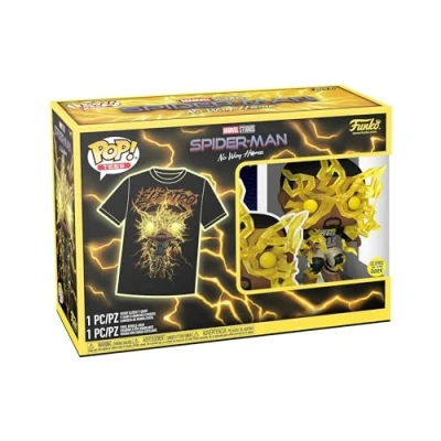 Image of Funko Pop! &amp; Tee: Spider Man: NWH Electro Glow In the Dark Large (L) T Shirt Clothes With Collectable Vinyl Figure Gift Idea Toys and Short Sleeve Top for Adults Unisex Men Women
