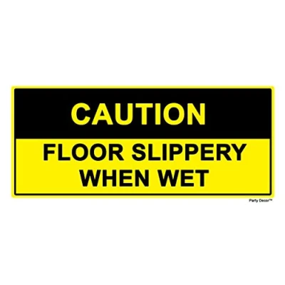 Image of 2 x Floor Slippery when wet Caution Label Sign Removable Self Adhesive Waterproof Durable Vinyl Sticker 225mm 106mm