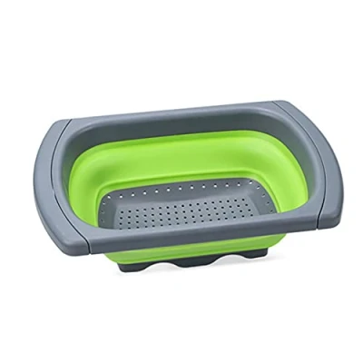 Image of Alnicov Silicone Collapsible Colander,Colander Strainer Over The Sink Vegetable/Fruit Colanders Strainers With Extendable Handles for Pasta Vegetables Fruits Green
