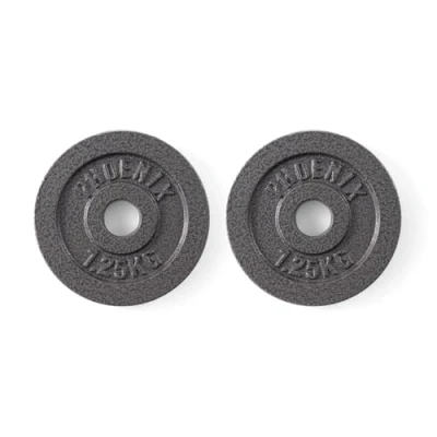 Image of Phoenix Fitness Cast Iron Weight Plates 1 Inch Free Plate for Barbell Dumbbell Bars, Weightlifting &amp; Strength Training at Home Gym Pair, 1.25kg