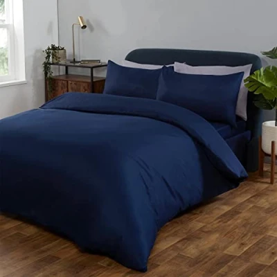 Image of Brentfords Plain Dye Duvet Quilt Cover with Pillow Cases Bedding Set Navy Blue, Single