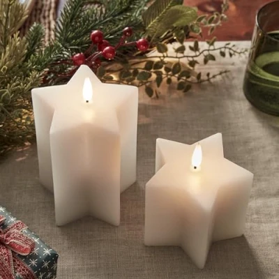Image of Lights4fun Set of 2 Star Shaped LED Battery Operated TruGlow® Flameless Candles Real White Wax with Timer Indoor Use