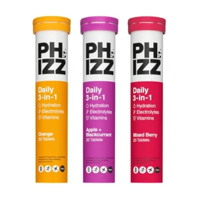 Image of Phizz Electrolytes, Multivitamin &amp; Hydration Tablets 60 Effervescent Rehydration Electrolyte 18 Vitamins Minerals, Vitamin C, Vegan Low Calorie
