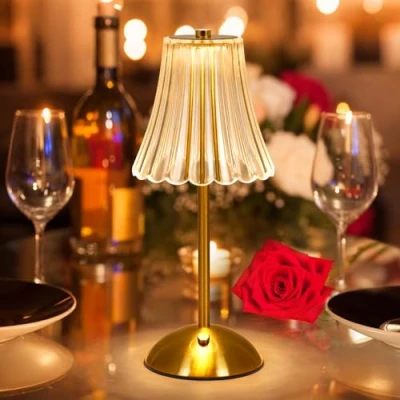 Image of Crystal Table Lamp, Dimmable 3 Colors LED Romantic Diamond Rechargeable Touch Lamp Small Bedside Nightstand for Bedroom Bar Restaurant (B)