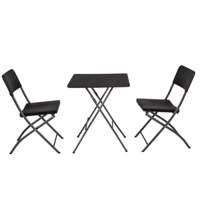 Image of Home Source 3 Piece Outdoor Patio Folding Bistro Set, Camping Catering BBQ Picnic Party, Black