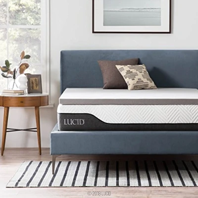 Image of LUCID 2 Inch Bamboo Charcoal Memory Foam Mattress Topper Queen