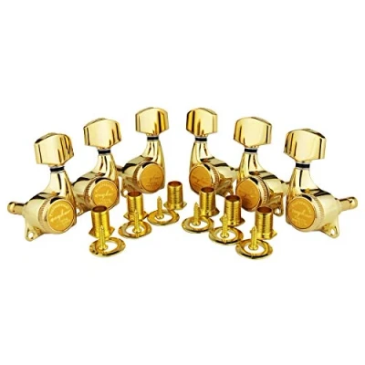 Image of Guyker 6Pcs Guitar Locking Tuners (3L + 3R Handed) 1:21 Ratio Lock String Tuning Key Pegs Machine Heads with Hexagonal Handle Replacement for LP SG Style Electric, Folk or Acoustic Guitars Gold