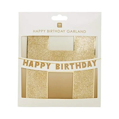 Image of Talking Tables 3 metres Party Decorations Glitter Finish Stylish and Impactful, Gold Happy Birthday Garland. 3M, LUXE GARLAND HB
