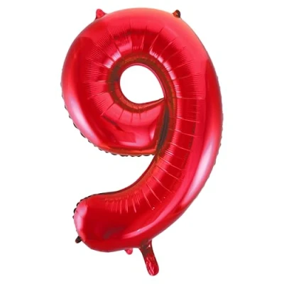 Image of Red Number 9 Shaped Large Foil Balloon (86cm) 1 Piece Perfect for Birthday Parties and Special Events
