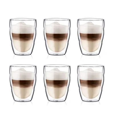 Image of Bodum PILATUS Glass Set (Double Walled, Isolated, Dishwasher Safe, 0.25 L/8 oz) Pack of 6, Transparent