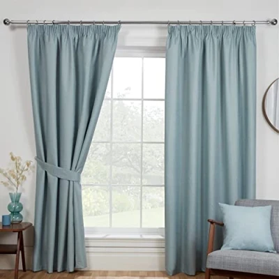 Image of Sundour Eclipse Blackout Pencil Pleat Curtains Duck Egg Blue 90x54 Fully Lined Curtain Taped Top
