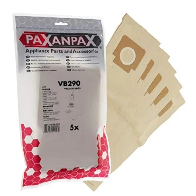 Image of Paxanpax VB290 Compatible Paper Vacuum Bags for Hoover &#039;H4/H18 1,2,3, Turbopower Junior, Turbomaster, Turbolite Series (Pack of 5), Brown