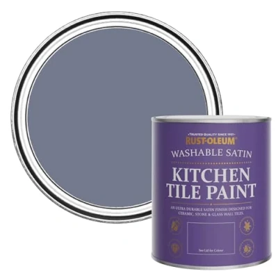 Image of Rust Oleum Blue water resistant Kitchen Tile Paint in Satin Finish Hush 750ml