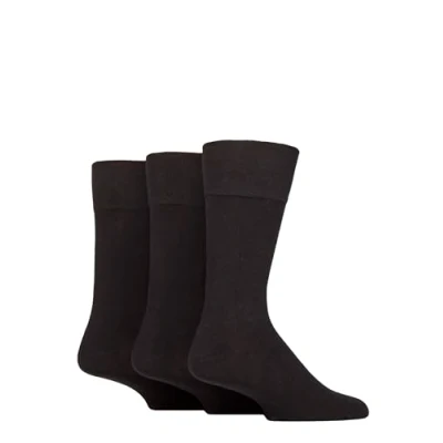 Image of Mens 3 Pair Glenmuir Dunvegan Comfort Cuff Plain Cotton Socks Black 7 11