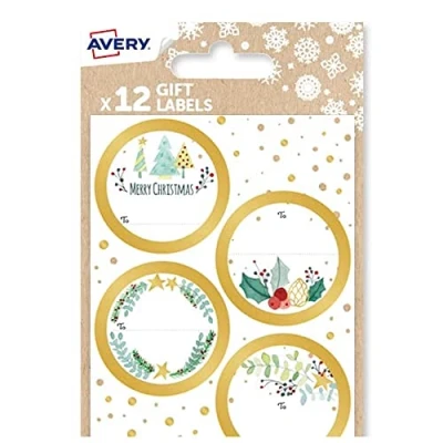 Image of Avery Festive Label Pack with Winter Floral Design 12 PCS Gift Stickers, Premium Christmas Name Labels and Wrap Decoration.