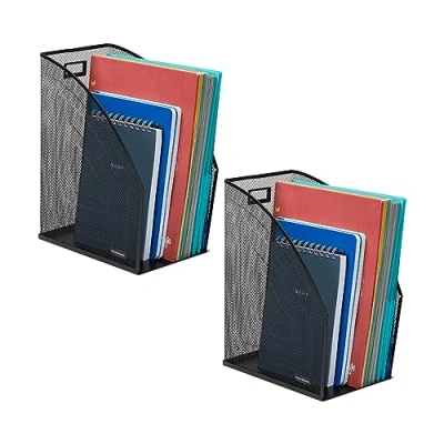 Image of Mind Reader Vertical File Storage, Set of 2, Desktop Organizer, Workspace, Office, Metal Mesh, 6.25&quot; L x 10&quot; W 12.5&quot; H, Black