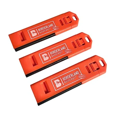 Image of Borderland Bushcraft Camping Survival Whistles with Ferro Rod Firesteel Built In Perfect for Outdoor EDC Kits Loud Pealess Waterproof Emergency Hiking Safety Whistle Pack of 3