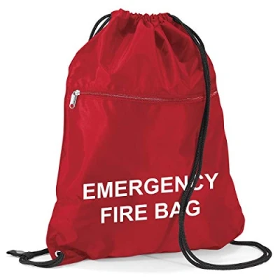 Image of School &amp; Workplace Evacuation Emergency Fire Bag Printed Red Documents Equipment Drawstring Sack