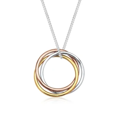 Image of Elli Women&#039;s 925 Sterling Silver Gold plated Rose Trio Circle of Life Pendant Necklace 45cm length