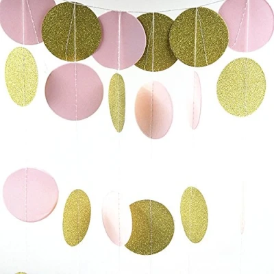 Image of Little Snow Direct 3M Sparkling Paper String Garland Hanging Bunting Handmade Wedding Birthday Party Colourful Decoration Dots Pink Gold