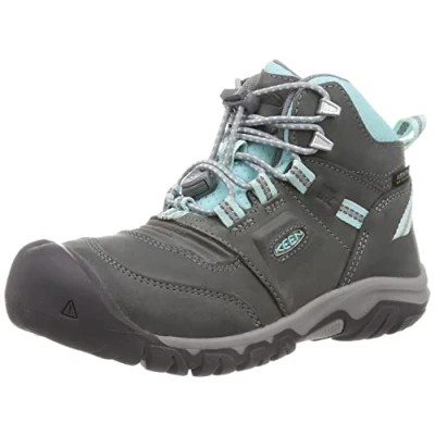 Image of KEEN Unisex Kid&#039;s Ridge Flex Mid Waterproof Hiking Boot, Grey Blue Tint, 10 UK Child