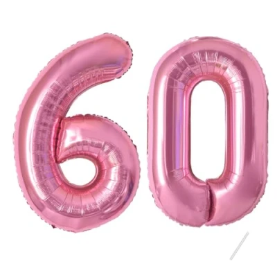 Image of Number Balloons 60,Pink 60 for Birhtday Party Decoration,40 Inch Giant Helium Foil Women Men 60th Birthday Decor Anniversary Decorations Supplies