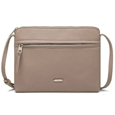 Image of David Jones Women&#039;s Crossbody Bag Flat Satchel Small PU Leather Shoulder Classic Elegant City Pouch 2 Compartments Travel Shopping Phone Taupe Brown