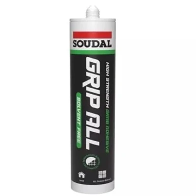 Image of Soudal Grip All Solvent Free Adhesive Sealant Cartridge White 290ml Ultra Strong Gap Filling Fibre Reinforced Sealing And Bonding In The Building Construction