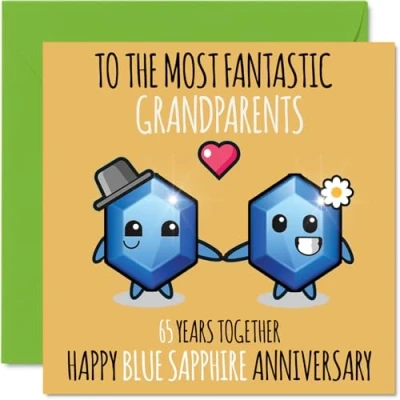 Image of Cute Blue Sapphire Anniversary Card for Grandparents 65 Years Together Happy 65th Wedding Cards Nanny Grandad Grandma, 145mm x Greeting Sixty Fifth Anniversaries