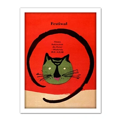 Image of Wee Blue Coo Festival Film Movie Cat Poland Warsaw Artwork Framed Wall Art Print 18X24 Inch