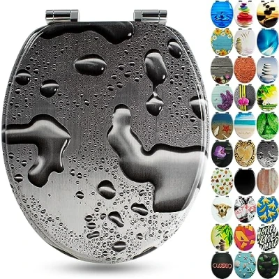 Image of Sanfino® Premium Toilet Seat with Soft Close Wooden Lid, Lots of Colourful and Decorative Designs, high Seating Comfort, Easy to Install Including Instructions &quot;Grey Splash&quot;