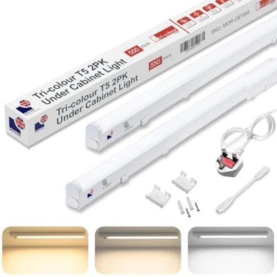 Image of Morris LED Under Cabinet Light 550mm Pack of 2 Linkable 3 Colours in 1 3000k/4000k/6500k Kitchen UK Plug Included